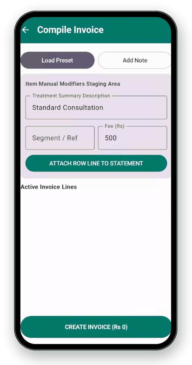 Compile invoice screen