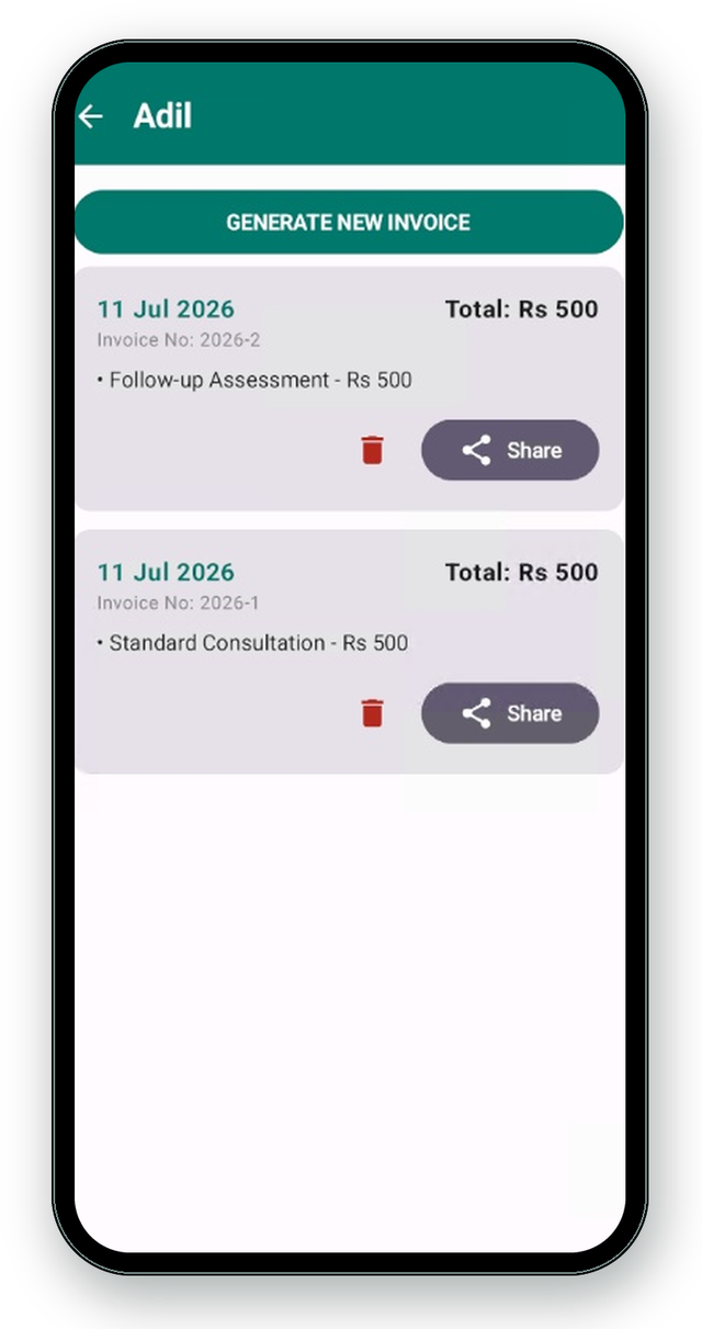Invoice list per patient