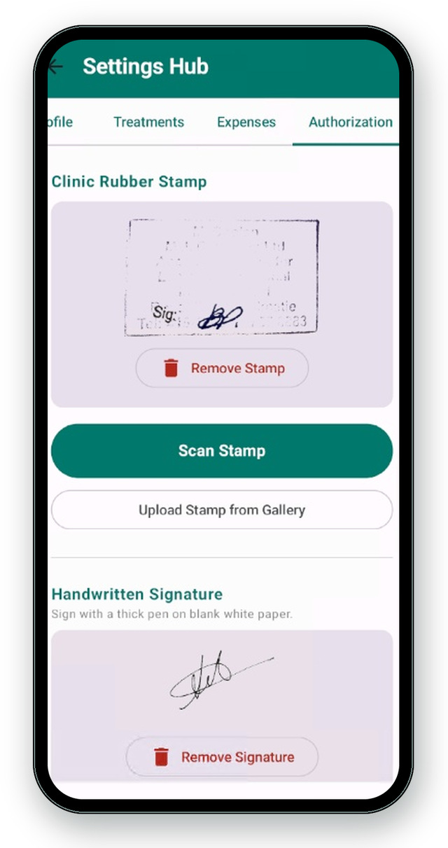 Rubber stamp and signature setup